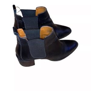EVERLANE Black Leather Pointed Booties Chunky Heel Sz 7 Womens